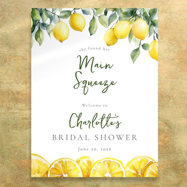 Poster Sinal de boas-vindas do Chá de panela de limões de (Main Squeeze Lemons Bridal Shower Welcome Sign)