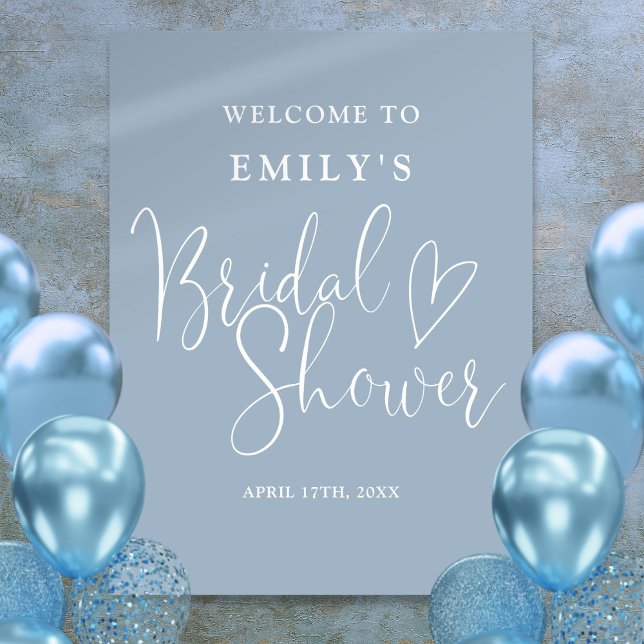 Poster Sinal de boas-vindas do Chá de panela de script az (Dusty Blue Script Bridal Shower Welcome Sign)
