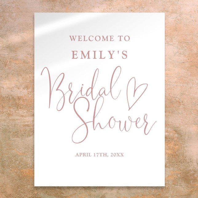 Poster Sinal de boas-vindas do Chá de panela de script ro (Dusty Rose Pink Script Bridal Shower Welcome Sign)