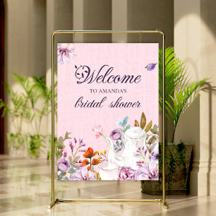 Poster Sinal de boas-vindas do Chá de panela do Tea, Rosa