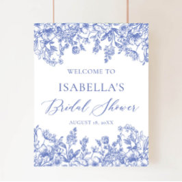 Póster Sinal de boas-vindas do Chá de panela Floral Azul 