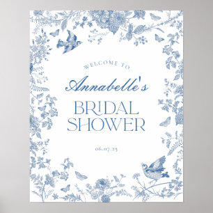 Poster Sinal de boas-vindas do Chá de panela Floral Blue