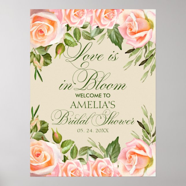 Poster Sinal de boas-vindas do Chá de panela Floral Elega (Frente)