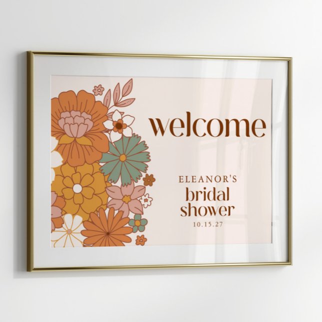 Poster Sinal de boas-vindas do Chá de panela Floral Retro (Criador carregado)