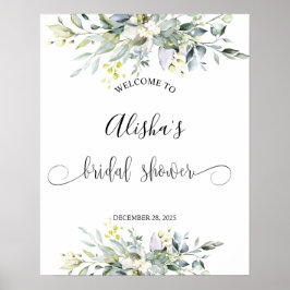 Poster Sinal de boas-vindas do Chá de panela Greenery Wat