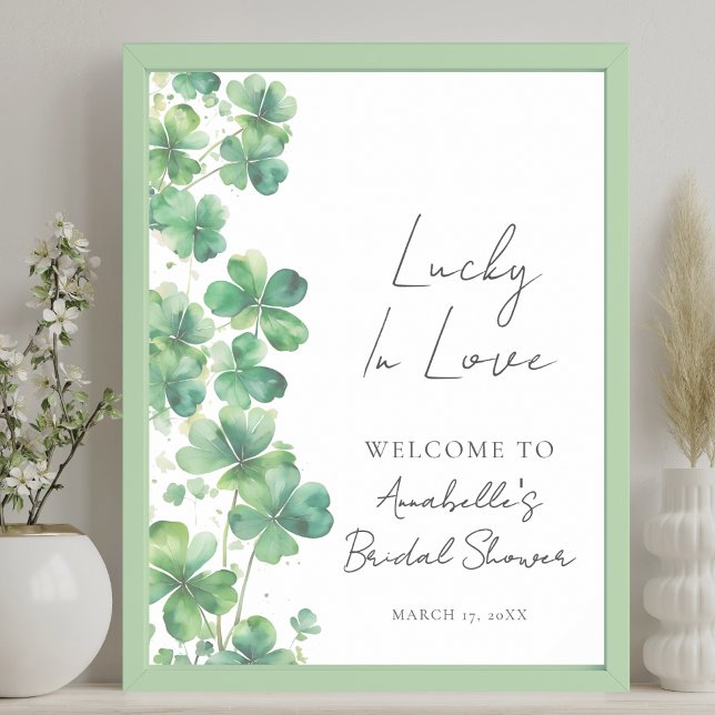 Poster Sinal de boas-vindas do Chá de panela Lucky In Lov (Lucky In Love Bridal Shower Welcome Sign)