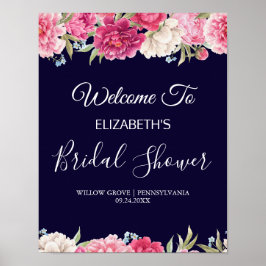 Poster Sinal de Boas-vindas do Chá de panela Peony Azul