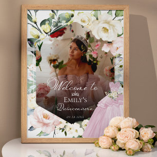 Poster Sinal de boas-vindas do Colar Rosa Foto Floral Qui