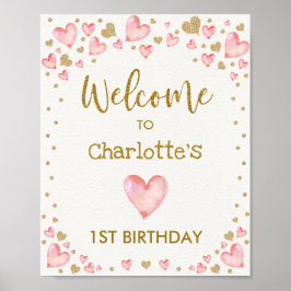 Poster Sinal de boas-vindas do Coração Dourado Rosa Prime