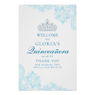 Póster Sinal de boas-vindas do Delicate Blue Lace Quincea