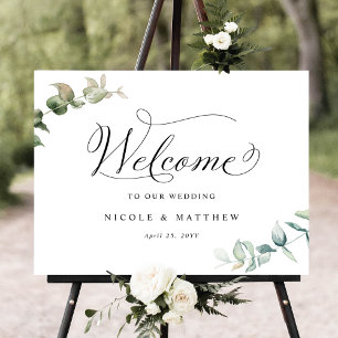 Poster Sinal de Boas-vindas do Elegante Greenery Wedding