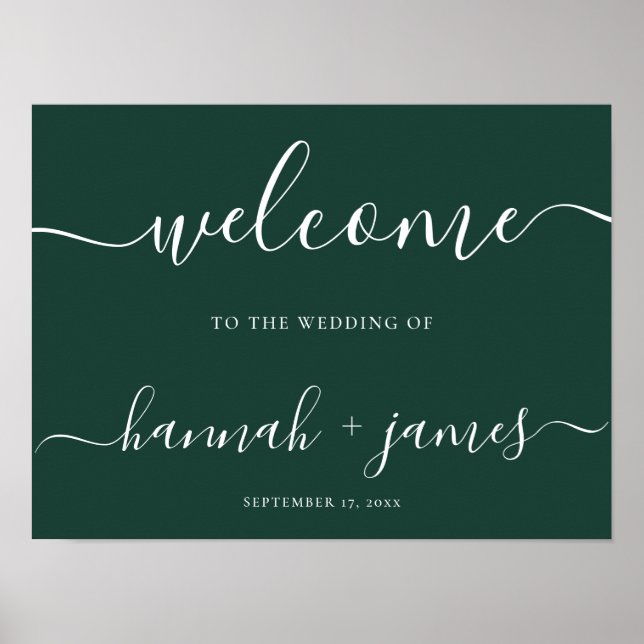 Poster Sinal de Boas-vindas do Elegante Script Emerald Gr (Frente)