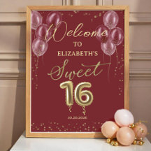 Sinal de Boas-vindas do Gold Foil Sweet 16 Balloon