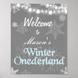 Poster Sinal de boas-vindas do inverno Neve do aniversári