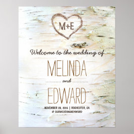 Poster Sinal de boas-vindas do Latido Rustic Birch Heart