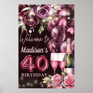 Poster Sinal de boas-vindas do Luxury Wine Magenta aniver