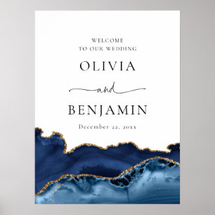 Poster Sinal de Boas-vindas do marinho Blue Dourado Agate