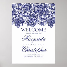 Póster Sinal de boas-vindas do marinho Blue Lace Weding