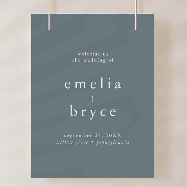 Poster Sinal de boas-vindas do Marinho EMELIA Simple Wedd (EMELIA Navy Simple Wedding Welcome Sign Template)
