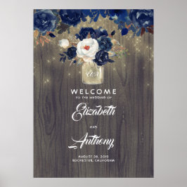 Poster Sinal de Boas-vindas do Marinho Floral de Mason Ja