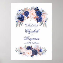 Póster Sinal de Boas-vindas do marinho Floral Wedding