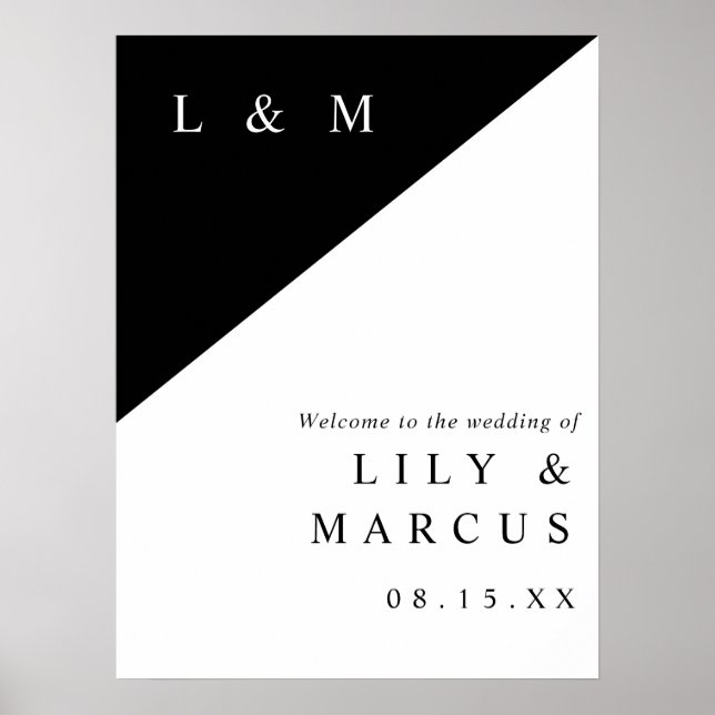 Poster Sinal de Boas-Vindas do Monograma Chic Preto e Bra (Frente)