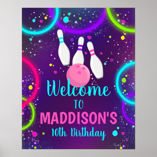 Poster Sinal de Boas-vindas do Partido boliche, Festa de  (Frente)