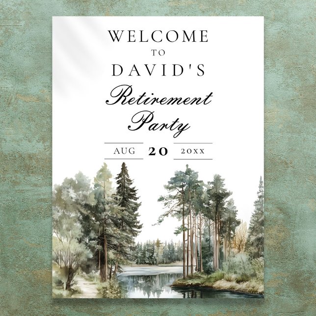 Poster Sinal de Boas-vindas do Partido da Reforma Florest (Rustic Lake Forest Retirement Party Welcome Sign)