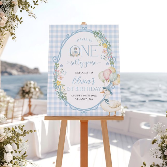 Póster Sinal de boas-vindas do primeiro aniversario azul  (Criador carregado)