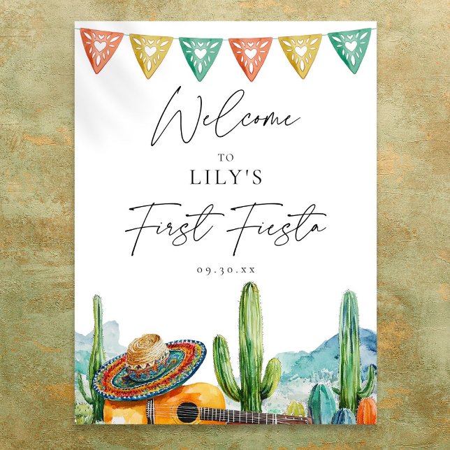 Poster Sinal de boas-vindas do primeiro aniversario Water (Watercolor First Fiesta 1st Birthday Welcome Sign)
