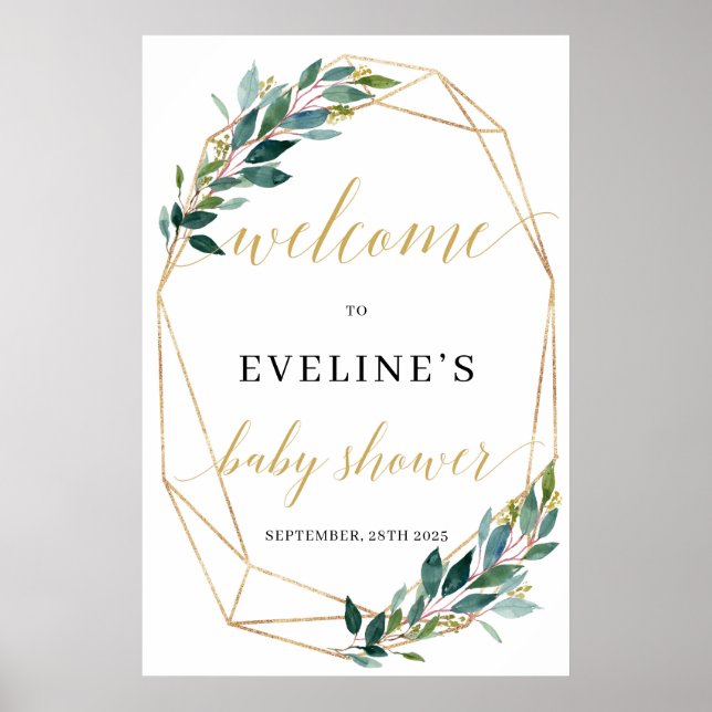 Poster Sinal de boas-vindas do quadro geométrico de ouro  (Frente)