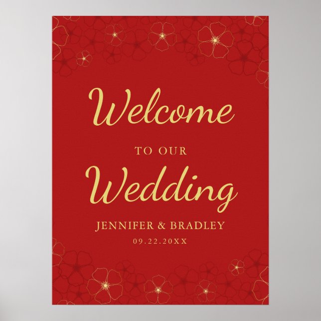 Poster Sinal de boas-vindas do Red Dourado Cherry Blossom (Frente)