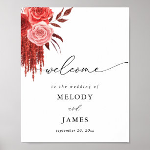 Poster Sinal de boas-vindas do Red Floral Wedding