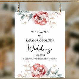 Poster Sinal de boas-vindas do Rosa de Watercolor Elegant