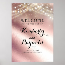 Poster Sinal de boas-vindas do rosa Dourado Glitter Weddi