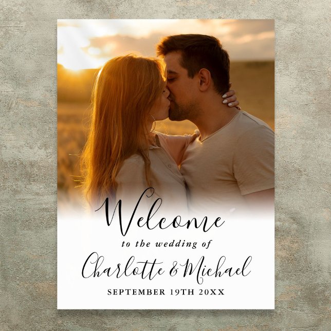 Poster Sinal de Boas-vindas do Script de Assinatura Negra (Black Signature Script Photo Wedding Welcome Sign)