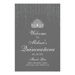 Póster Sinal de boas-vindas do Silver Glitter Quinceanera