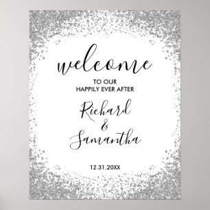Poster Sinal de boas-vindas do Silver Glitter Wedding