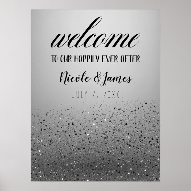 Poster Sinal de Boas-vindas do Silver Sparkly Glitter (Frente)