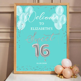 Poster Sinal de Boas-vindas do Silver Sweet 16 Balloons R