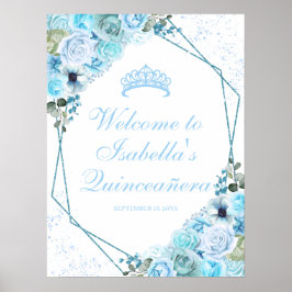 Poster Sinal de boas-vindas do Sky Blue Floral Quinceaner