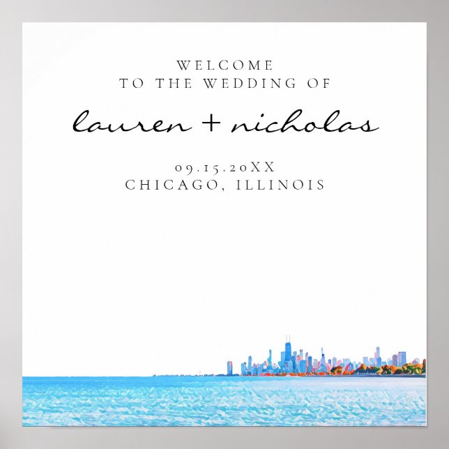 Poster Sinal de Boas-vindas do Skyline Chicago (Frente)