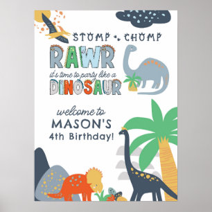 Poster Sinal de Boas-vindas do Stomp Rawr Dinosaur