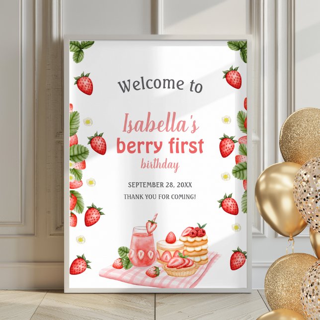 Poster Sinal de boas-vindas do Strawberry Berry First Ber (Criador carregado)