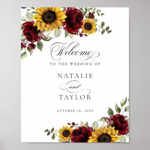 Poster Sinal de boas-vindas do Sunflower Burgundy Greener