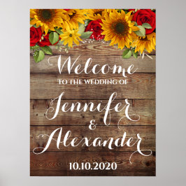 Poster Sinal de boas-vindas do Sunflower e Rosas Rustic W