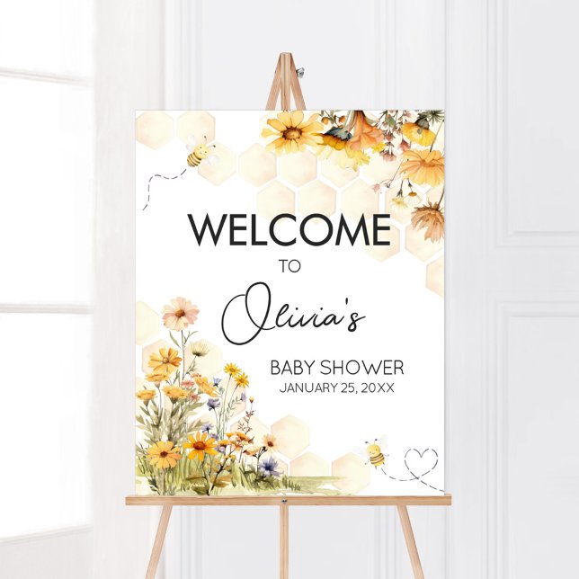 Poster Sinal de boas-vindas do Sunflower Little Honey Chá (Sunflower Little Honey Baby Shower Welcome Sign)