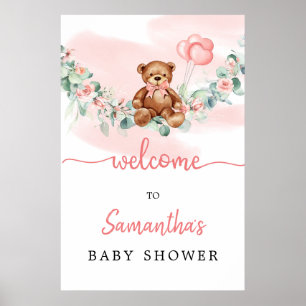 Poster Sinal de Boas-Vindas do Teddy Bear com Balões Gre