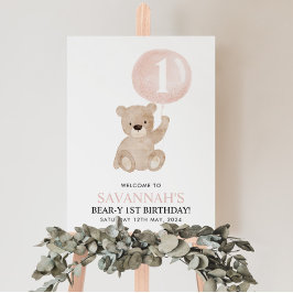 Poster Sinal de boas-vindas do Urso primeiro aniversario 