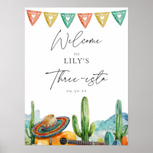 Poster Sinal de boas-vindas do Watercolor Cactus Fiesta a